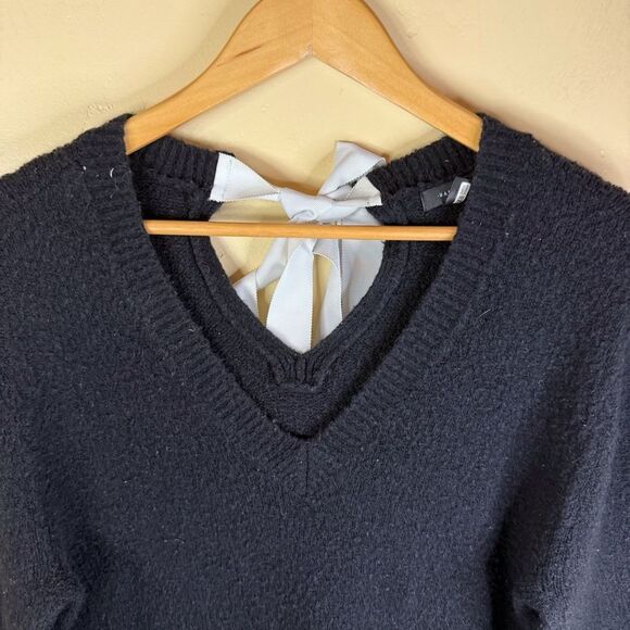 Nordstrom Halogen Tie Back Black Oversized Sweater Size Small Bow Tie Back - Picture 2 of 6